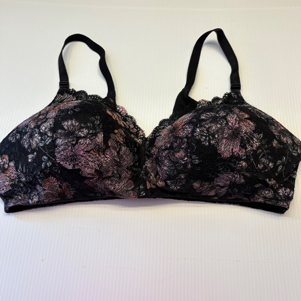 Torrid Curve Bra‎ Plus Size 42D Black Floral Lace 360 Back Smoothing Wire-Free